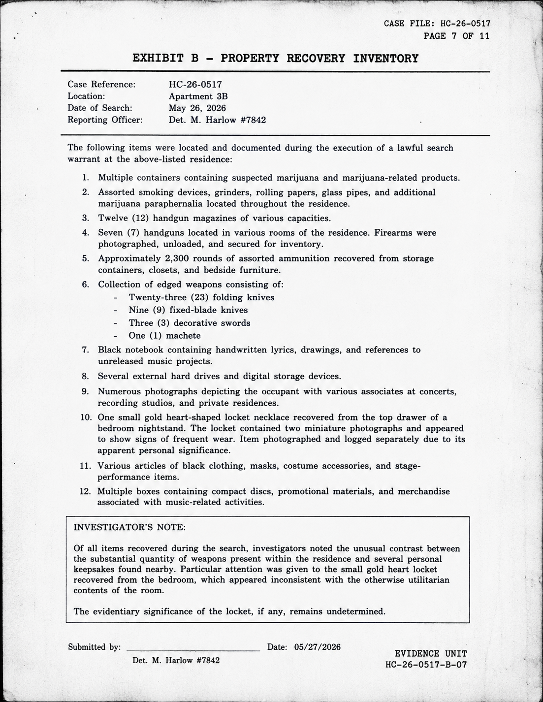 One leaked page of alleged Ombrea arrest affidavit