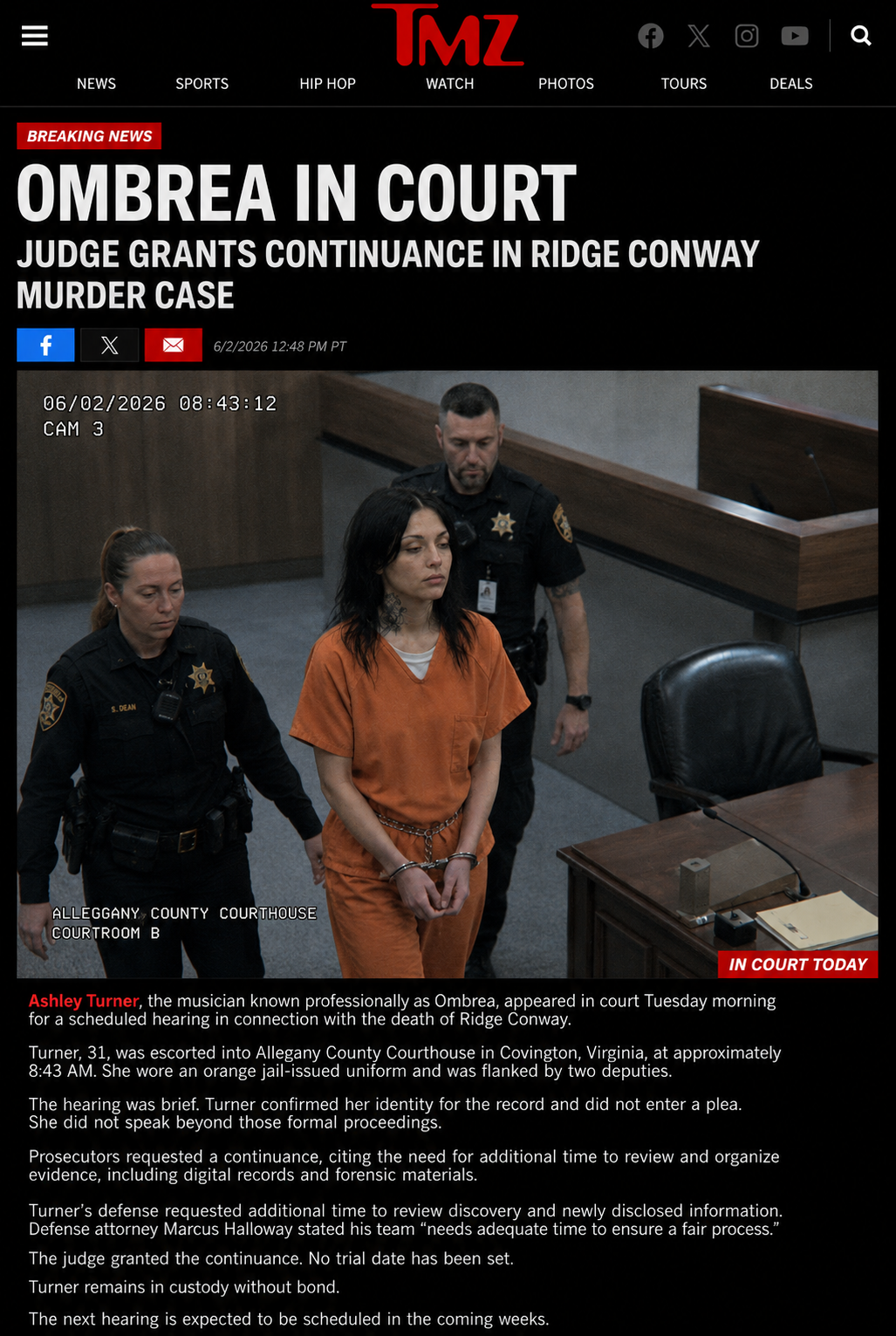 Ombrea courtroom appearance screenshot